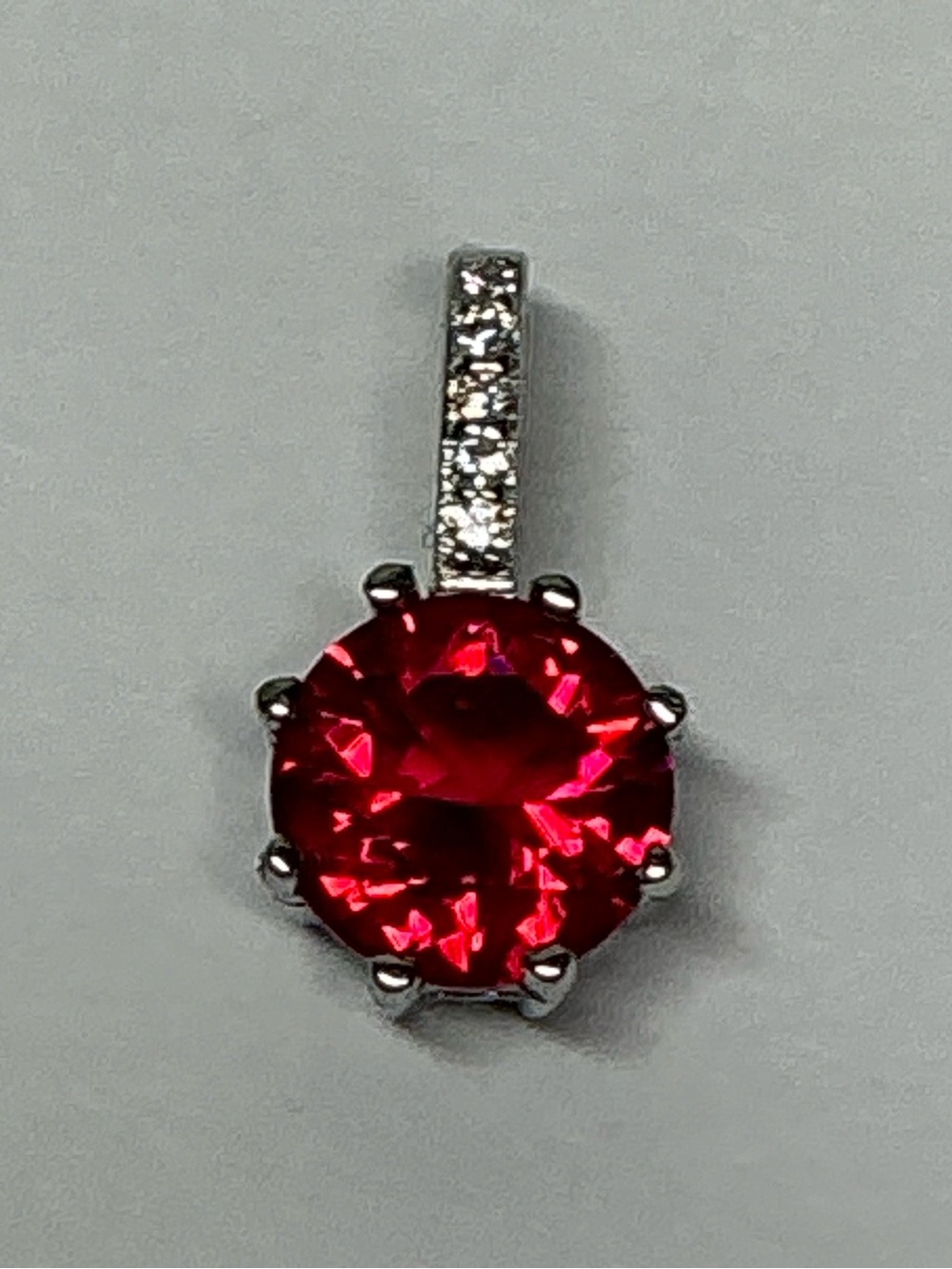 Sterling Silver Pendant Necklace with Round Red Crystal